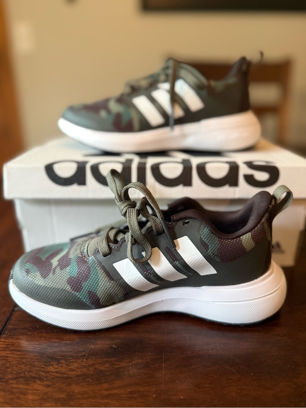 adidas Kids' Camo Lace-Up Sneakers - Olive Green/White
